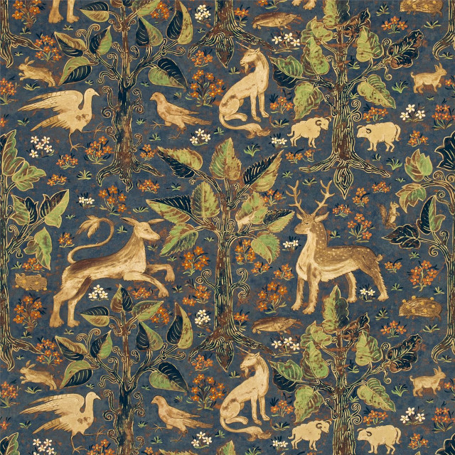 Blue background animals flowers pattern free wallpaper - medium preview image