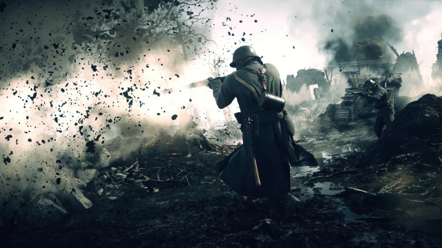 Man trenchcoat hat debris cinematic free wallpaper - medium preview image