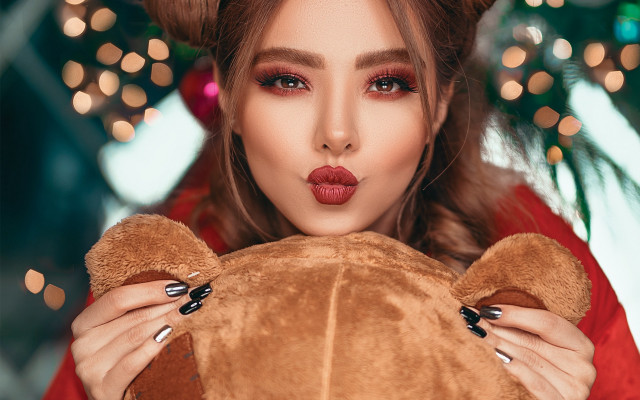 Woman teddy bear christmas tree free wallpaper - medium preview image