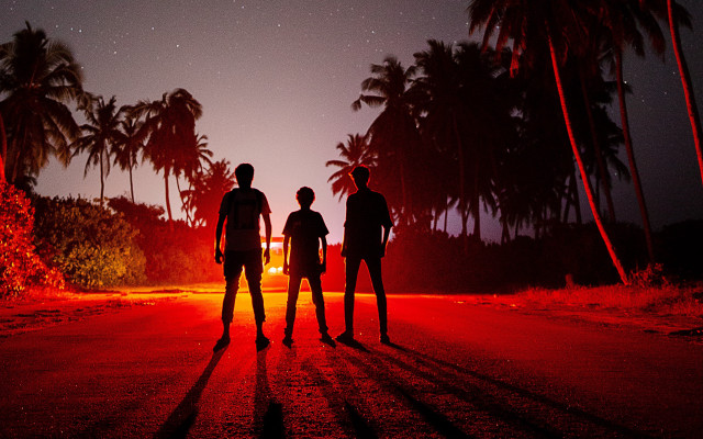 Night road palm trees fireworks free wallpaper - medium preview image
