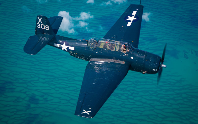 Blue airplane flying sky clouds free wallpaper for desktop - medium preview image