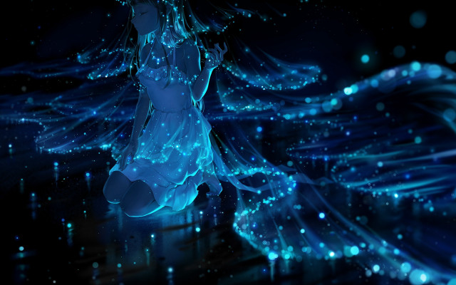 Blue dress woman night sky free wallpaper - medium preview image