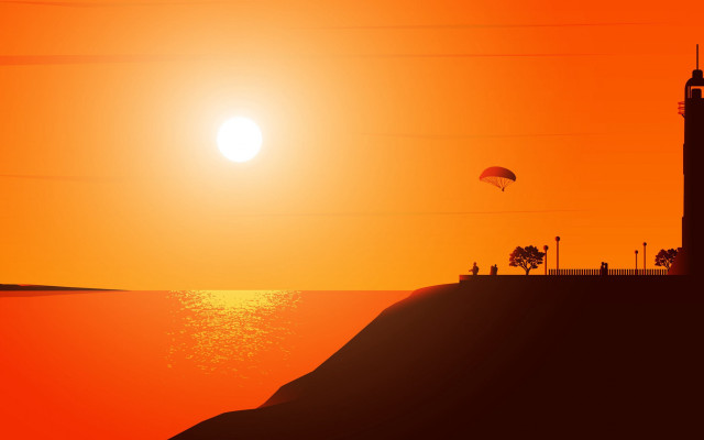 Para sailing lighthouse kite sunset free wallpaper - medium preview image