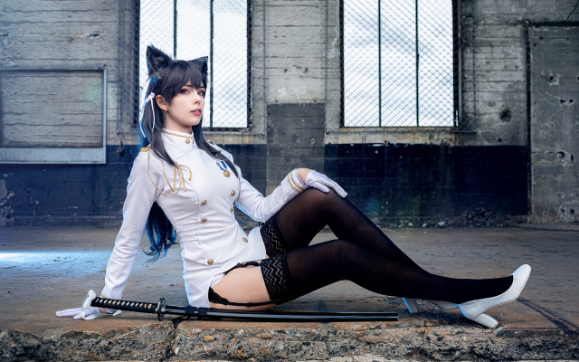 White outfit sitting sword cat free wallpaper - medium preview image