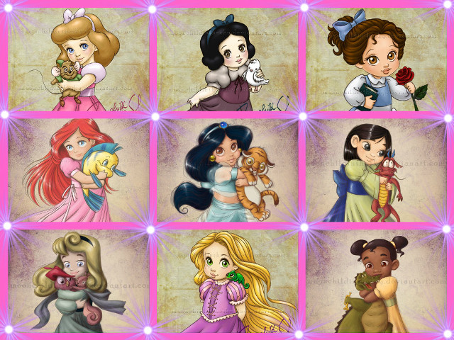 Princesses different poses colors bunch free wallpaper - medium preview image