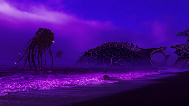 Purple octopus ocean fantasy matte free wallpaper - medium preview image