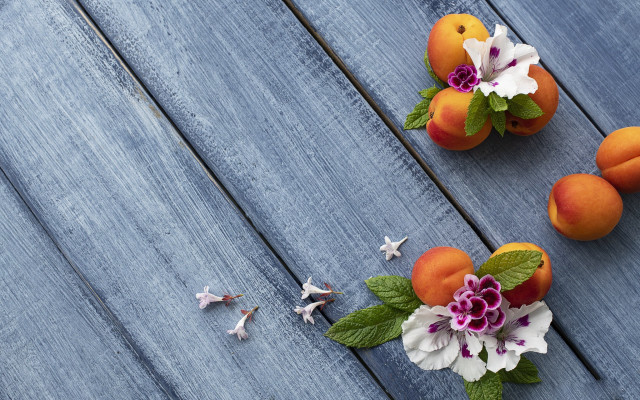 Fruit flowers wooden table summer free wallpaper - medium preview image