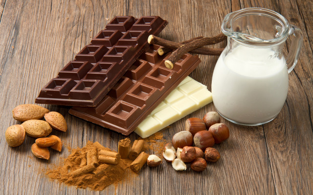 Chocolate nuts milk wood table free wallpaper - medium preview image