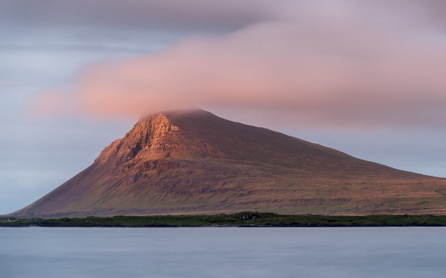 Mountain cloud ocean boat sunset free wallpaper - medium preview image