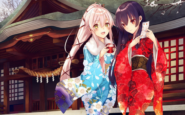 Two women kimono tea architecture free wallpaper - medium preview image