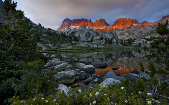 Mountain lake forest sunset waterfall #2 free wallpaper - medium preview image