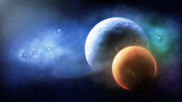 Two planets stars blue yellow free wallpaper - medium preview image