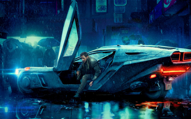 Man sitting car rain neon free wallpaper - medium preview image