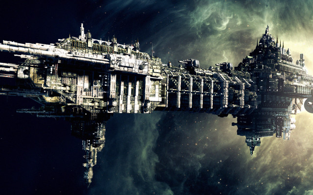 Futuristic floating city clouds stars free wallpaper - medium preview image