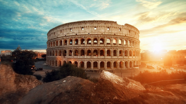 Romanesque cityscape sunset matte beach free wallpaper - medium preview image