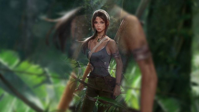 Woman forest bow arrow background free wallpaper - medium preview image