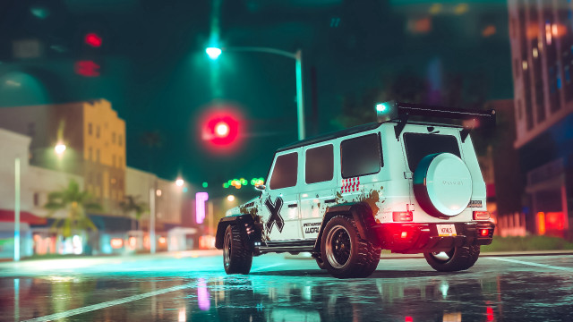 White jeep night city lights free wallpaper - medium preview image