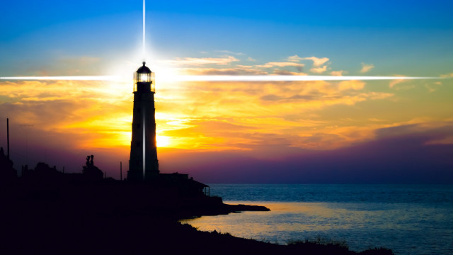 Lighthouse cliff sunset cross digital free wallpaper - medium preview image