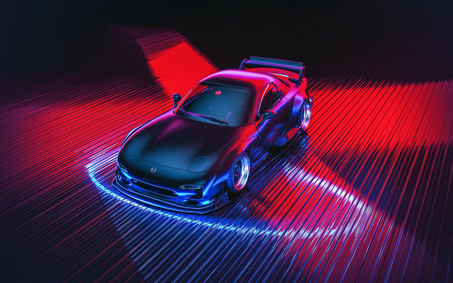 Car synthwave red blue laser free wallpaper - medium preview image