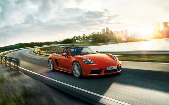 Red sports car road water #2 free wallpaper for desktop - medium preview image
