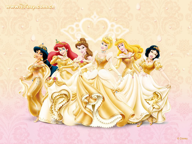 Princesses row pink background group free wallpaper - medium preview image