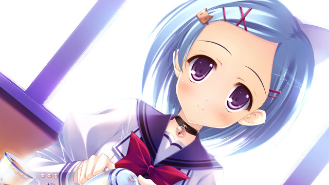 Anime girl blue hair bow free wallpaper - medium preview image