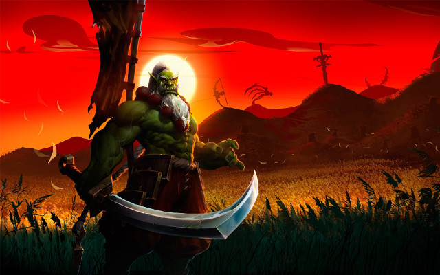 Man sword axe field red free wallpaper - medium preview image