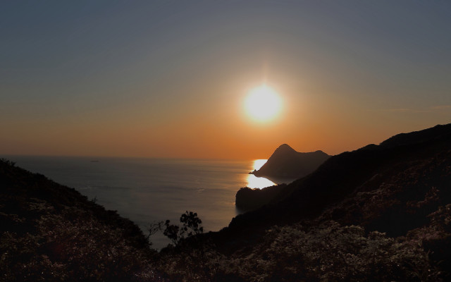 Sunset ocean mountain city lights free wallpaper - medium preview image