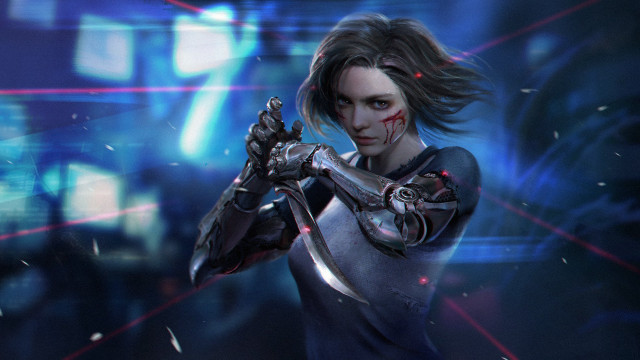 Futuristic woman cyberpunk armor blood free wallpaper - medium preview image