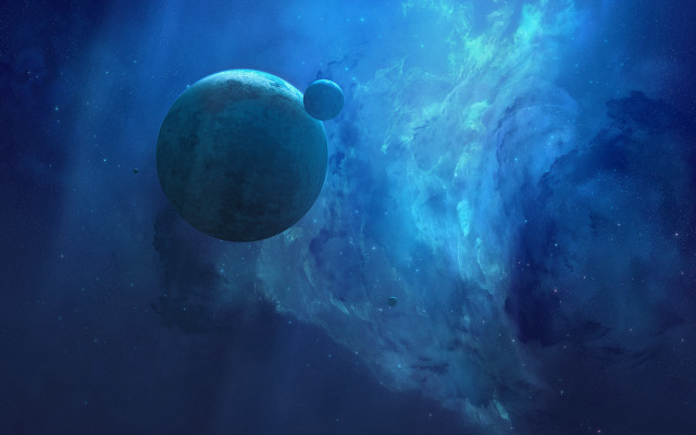 Blue planet stars clouds aurora free wallpaper - medium preview image