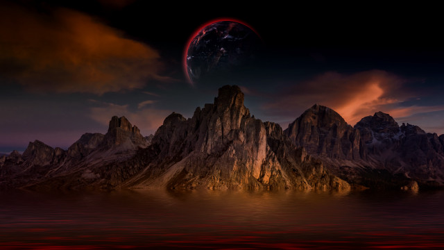 Mountain range planet red light free wallpaper - medium preview image