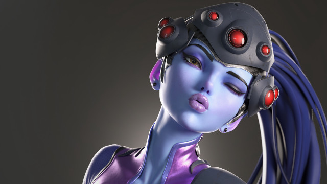 Futuristic woman purple hair red free wallpaper - medium preview image