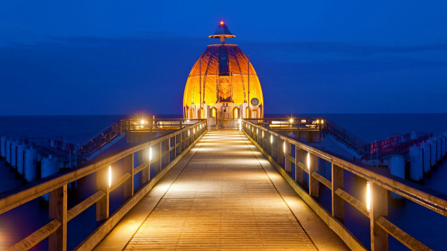 Wooden walkway yellow structure night free wallpaper - medium preview image