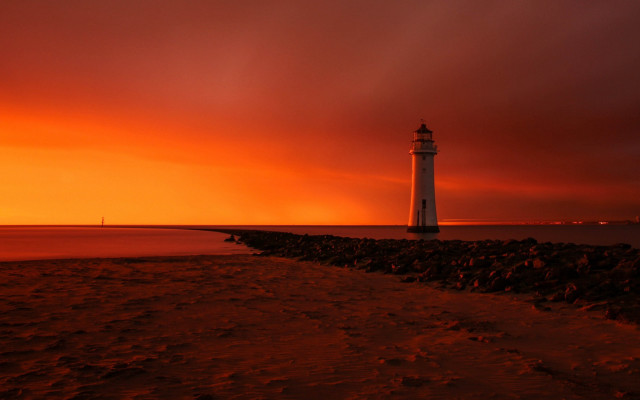 Lighthouse rocky shore sunset red #2 free wallpaper - medium preview image