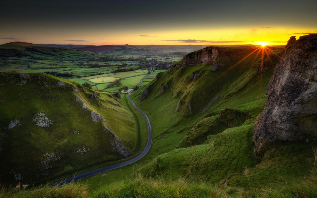 Scenic valley road sunset landscape free wallpaper - medium preview image