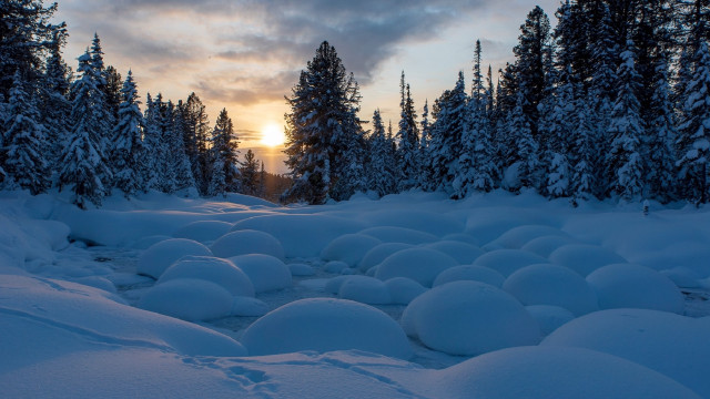 Snowy path trees sunset mountain free wallpaper - medium preview image