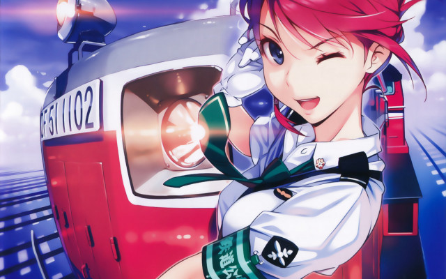Redhair girl train smiling arcade free wallpaper - medium preview image