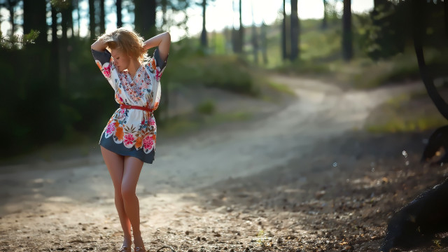 Woman floral dress woods beach free wallpaper - medium preview image