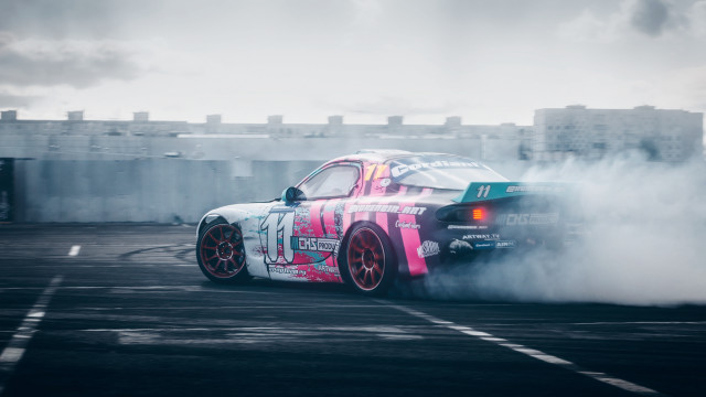 Pink car track smoke 3d free wallpaper - medium preview image