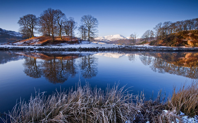 Lake snow mountains trees autumn free wallpaper - medium preview image