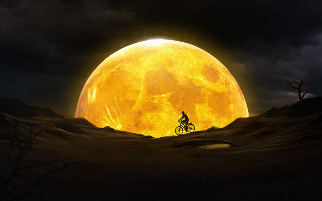 Desert bike fullmoon clouds silhouette free wallpaper - medium preview image