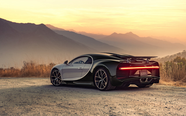 Bugatti mountains sunset backlit futurism free wallpaper - medium preview image