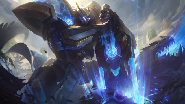 Robot glowing blue ice mountain free wallpaper - medium preview image
