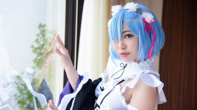 Bluehair whitedress cosplay maid ribbon #2 free wallpaper - medium preview image