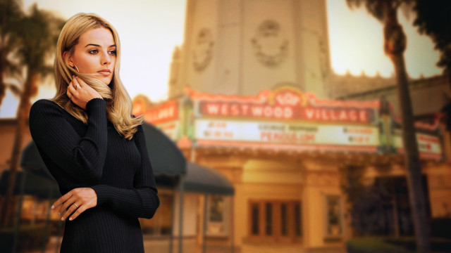 Theater clocktower palmstrees evelynabelson photorealism free wallpaper - medium preview image