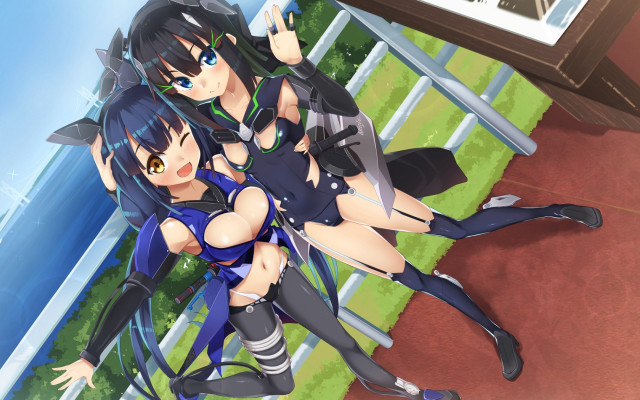Anime girls field fence blue free wallpaper - medium preview image