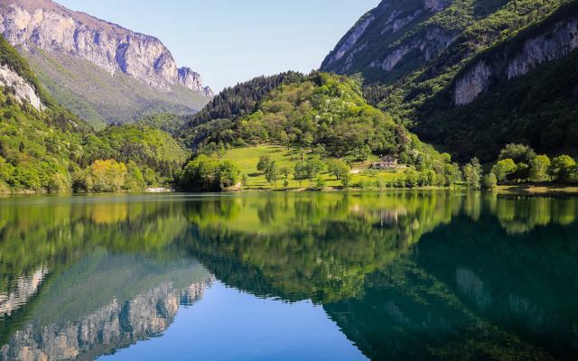 Lake mountains trees house forest free wallpaper - medium preview image