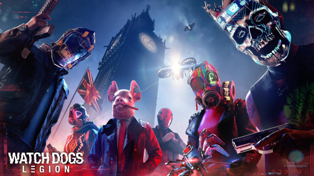 Group suits masks clocktower neon free wallpaper - medium preview image