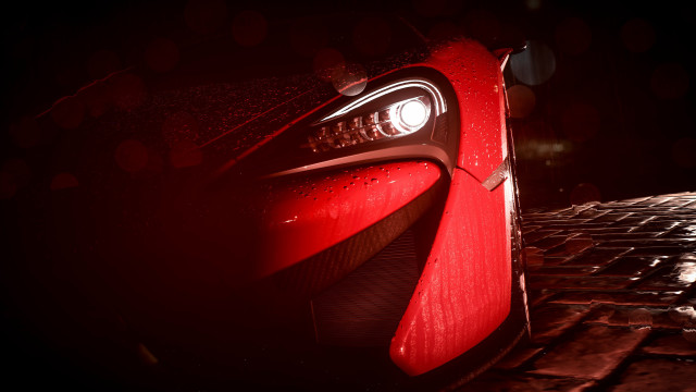 Red car brick sidewalk night free wallpaper - medium preview image