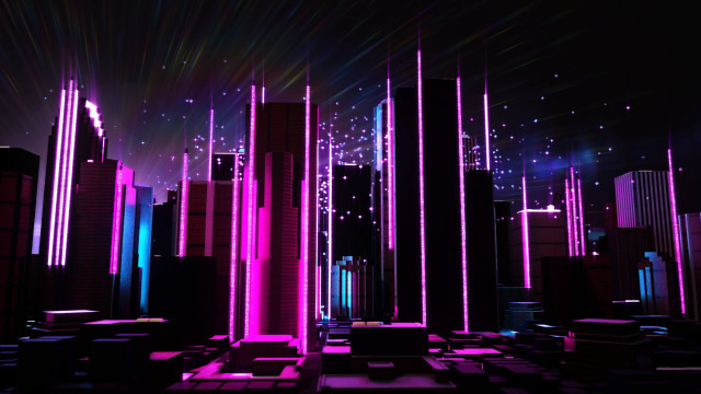 Futuristic city neon stars purple free wallpaper - medium preview image